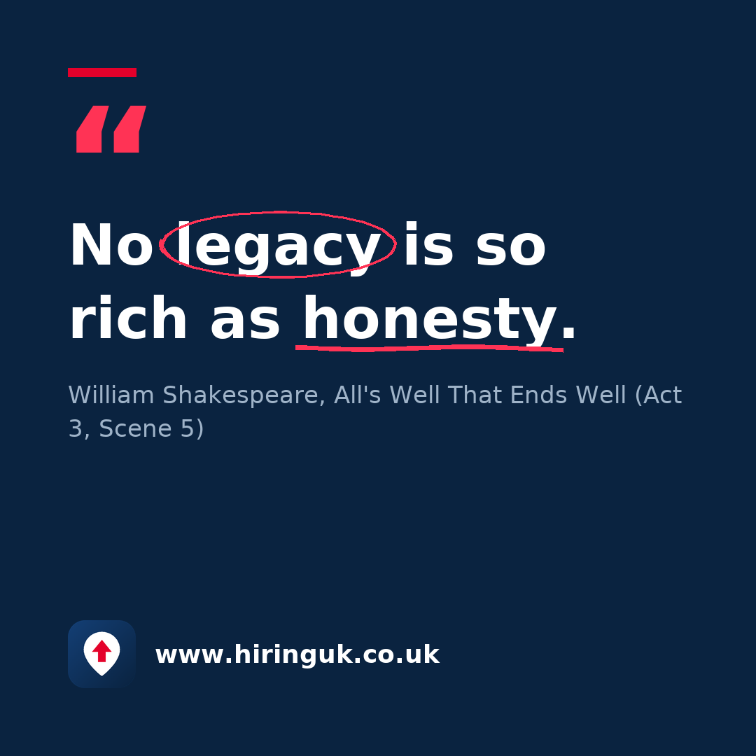 Quote card: No legacy is so rich as honesty.