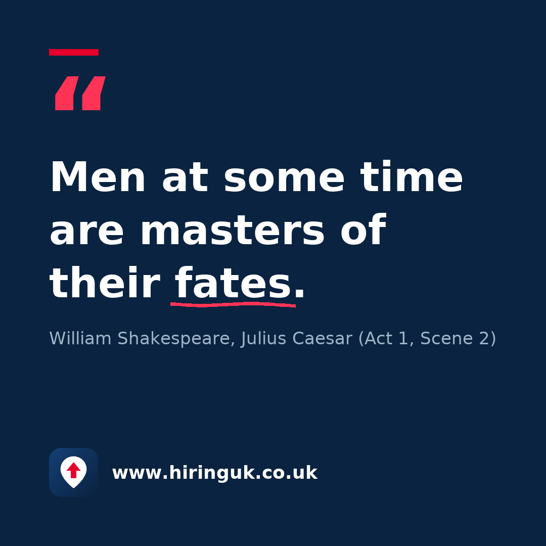 Quote card: Men at some time are masters of their fates.