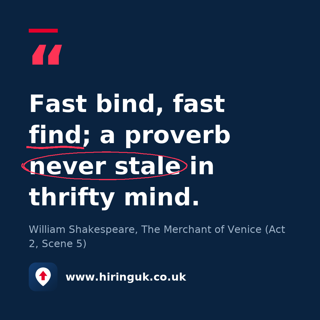 Quote card: Fast bind, fast find; a proverb never stale in thrifty mind.