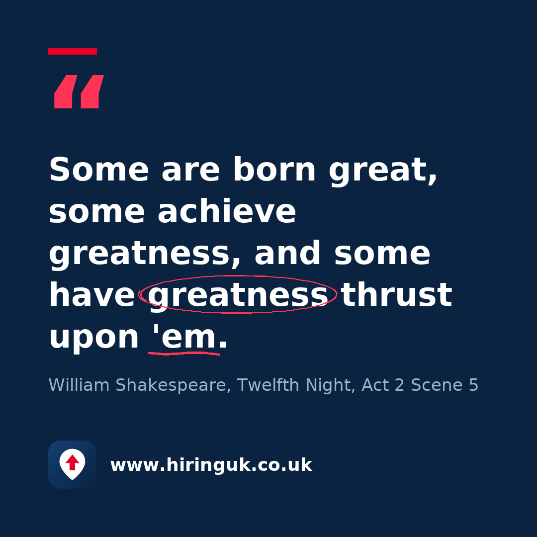 Quote card: Some are born great, some achieve greatness, and some have greatness thrust upon 'em.