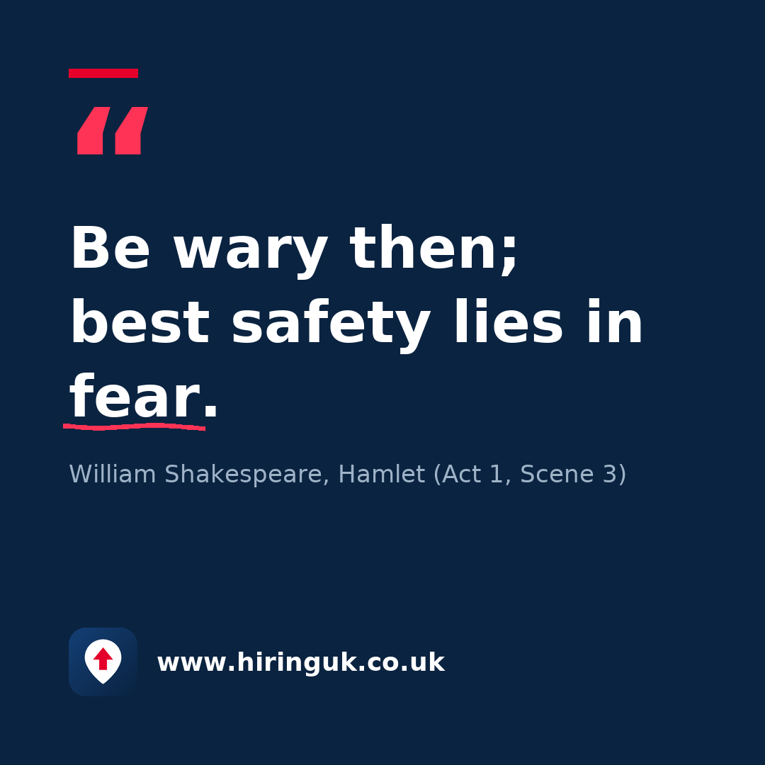 Quote card: Be wary then; best safety lies in fear.