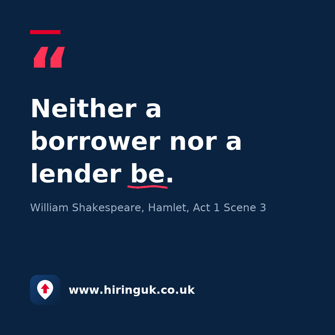 Quote card: Neither a borrower nor a lender be.
