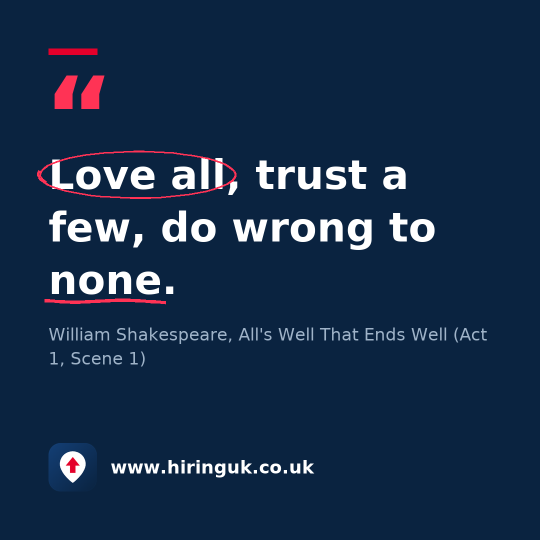 Quote card: Love all, trust a few, do wrong to none.