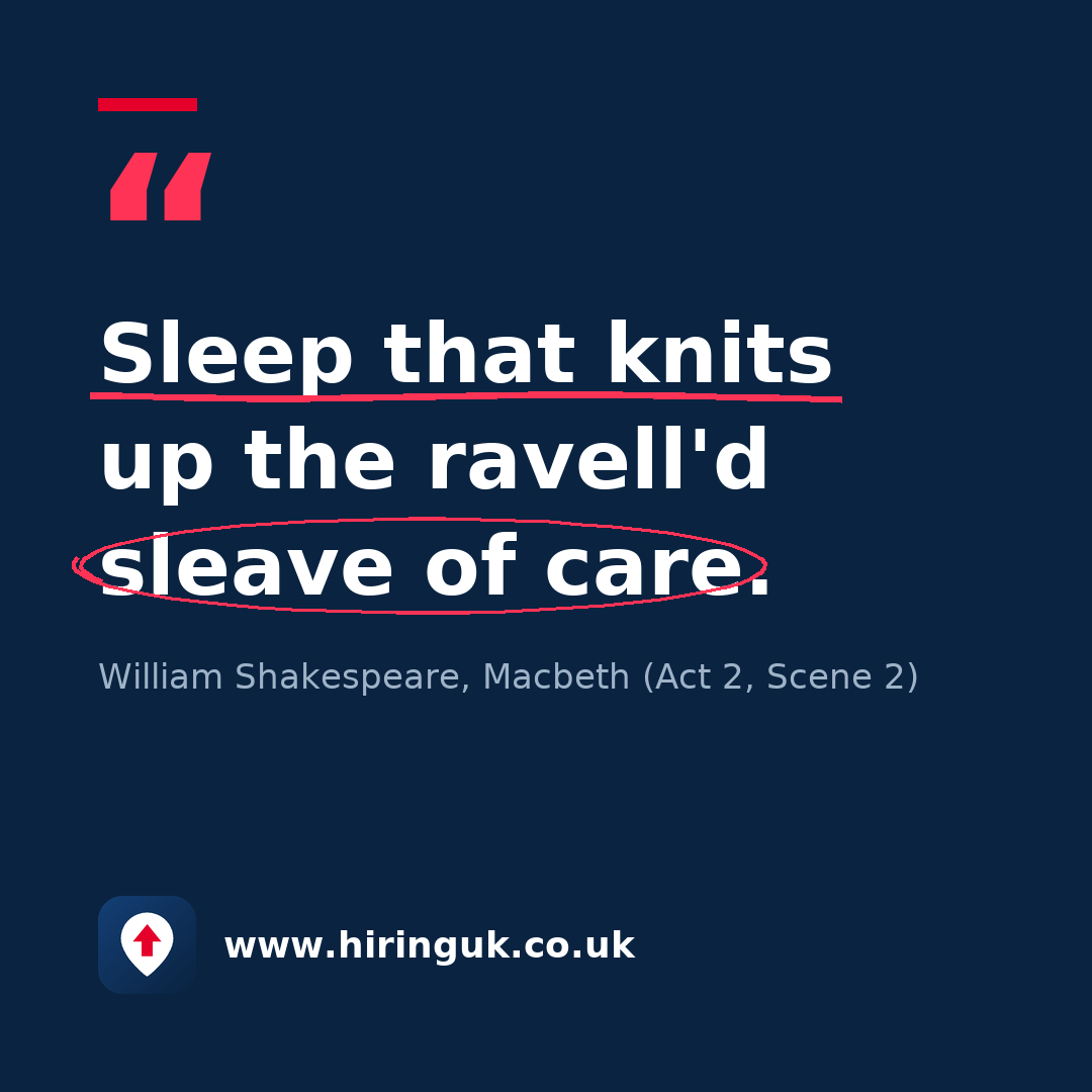 Quote card: Sleep that knits up the ravell'd sleave of care.
