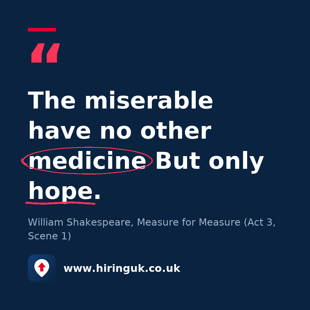 Quote card: The miserable have no other medicine But only hope.