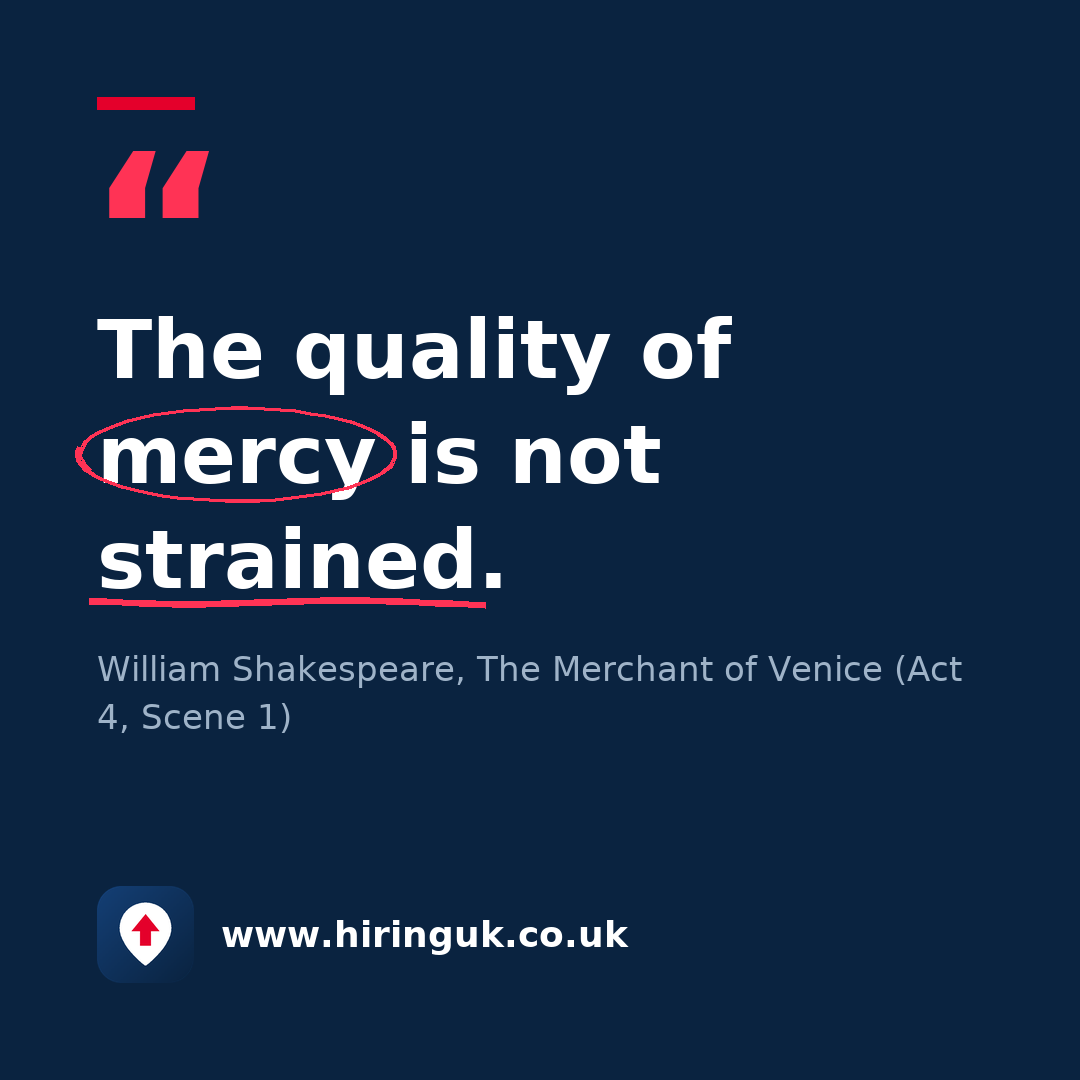 Quote card: The quality of mercy is not strained.