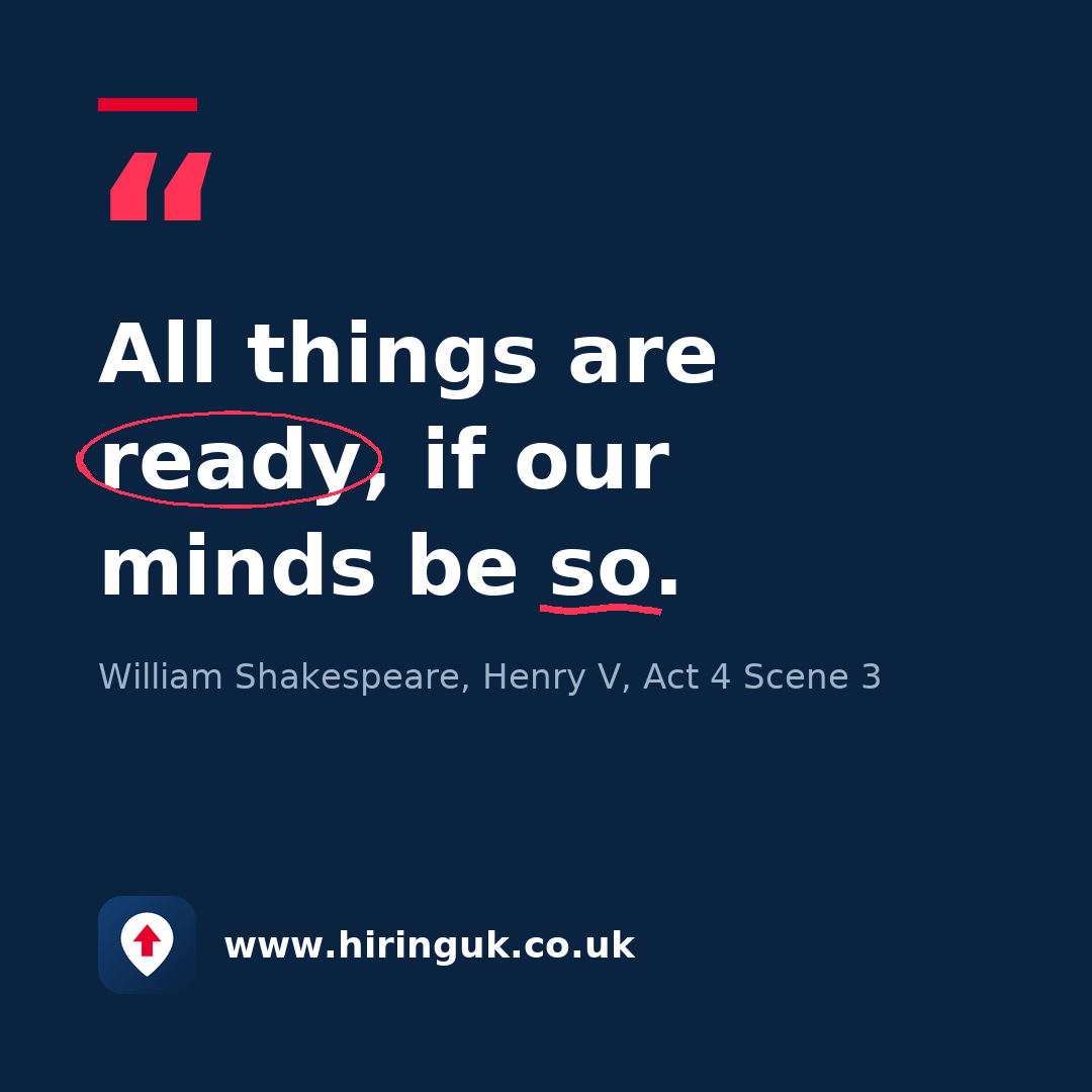 Quote card: All things are ready, if our minds be so.