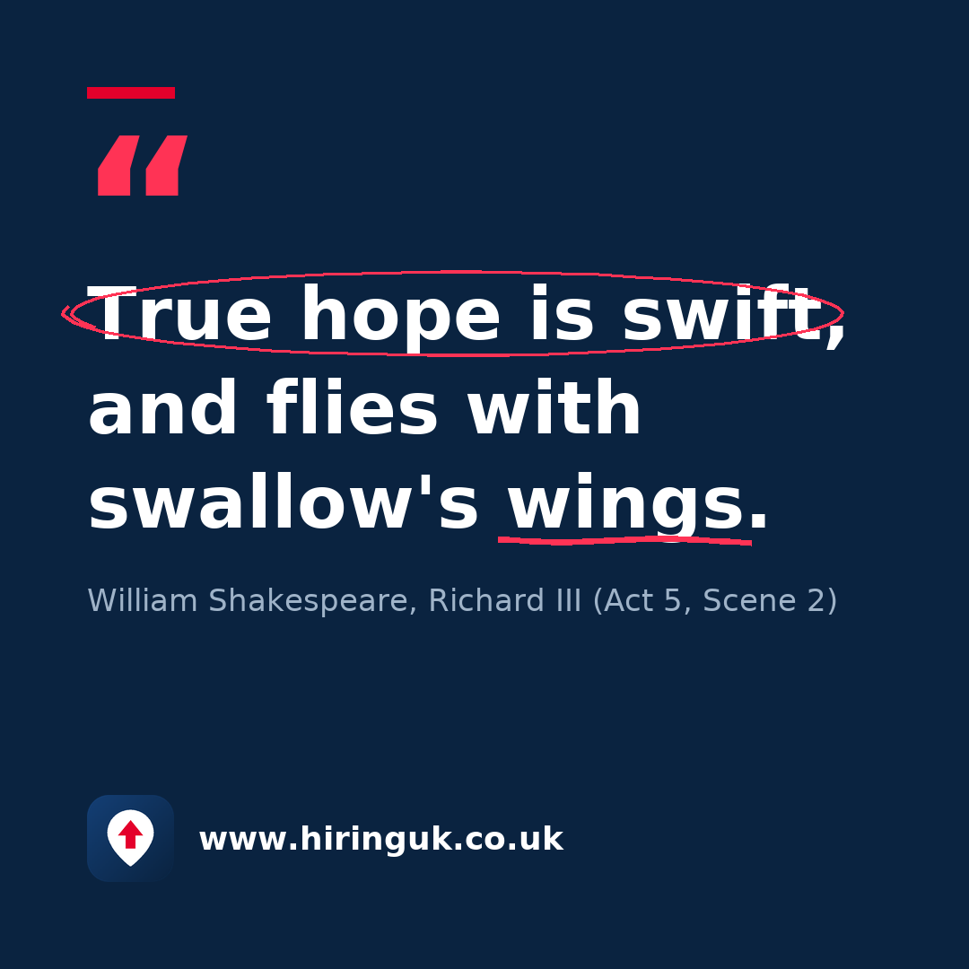 Quote card: True hope is swift, and flies with swallow's wings.