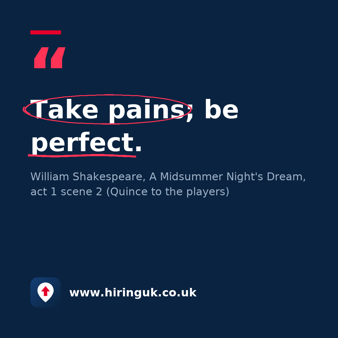 Quote card: Take pains; be perfect.