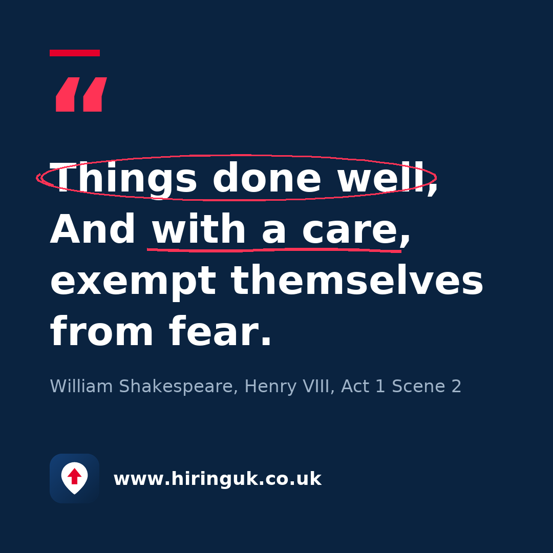 Quote card: Things done well, And with a care, exempt themselves from fear.
