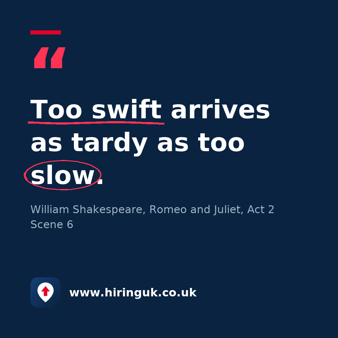 Quote card: Too swift arrives as tardy as too slow.