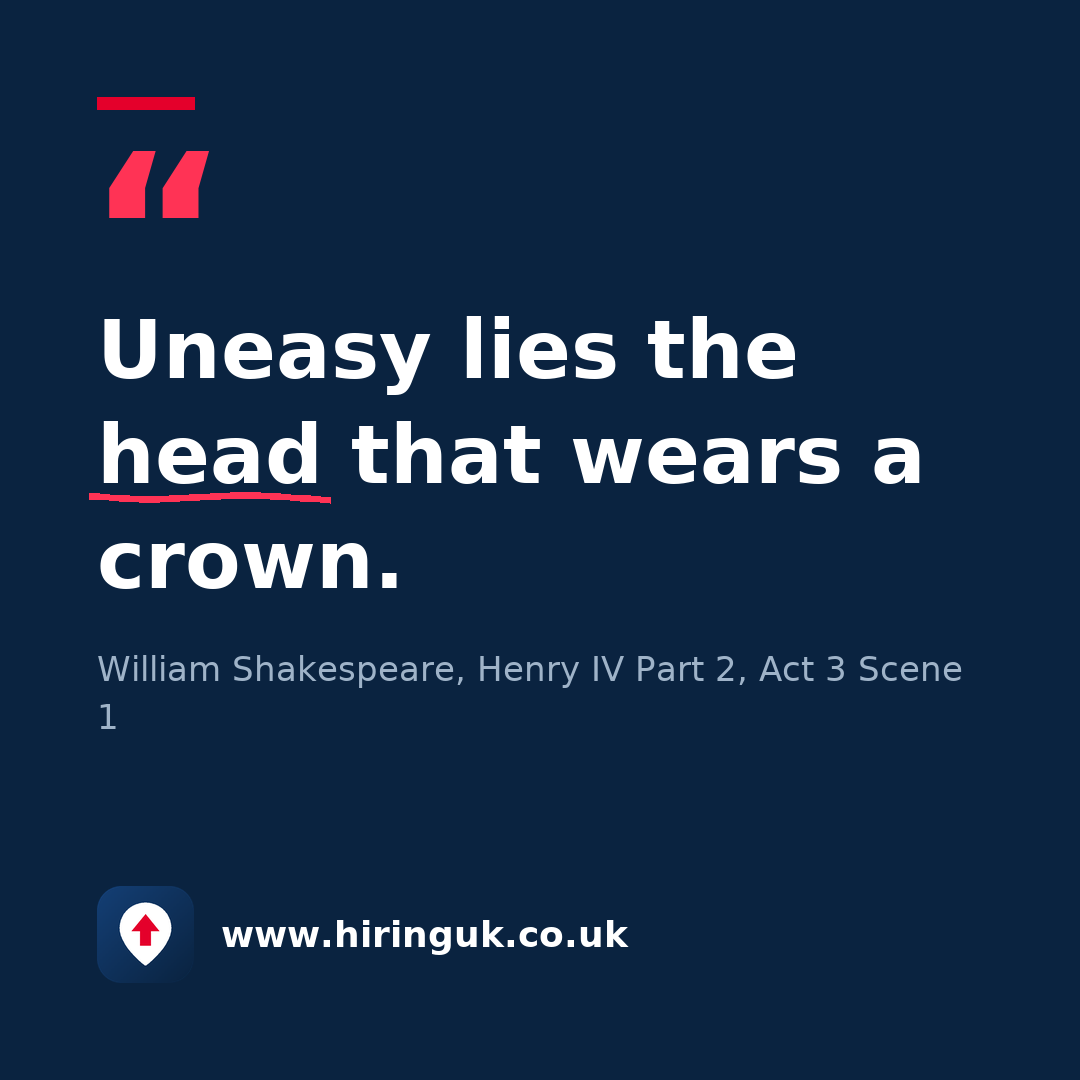 Quote card: Uneasy lies the head that wears a crown.