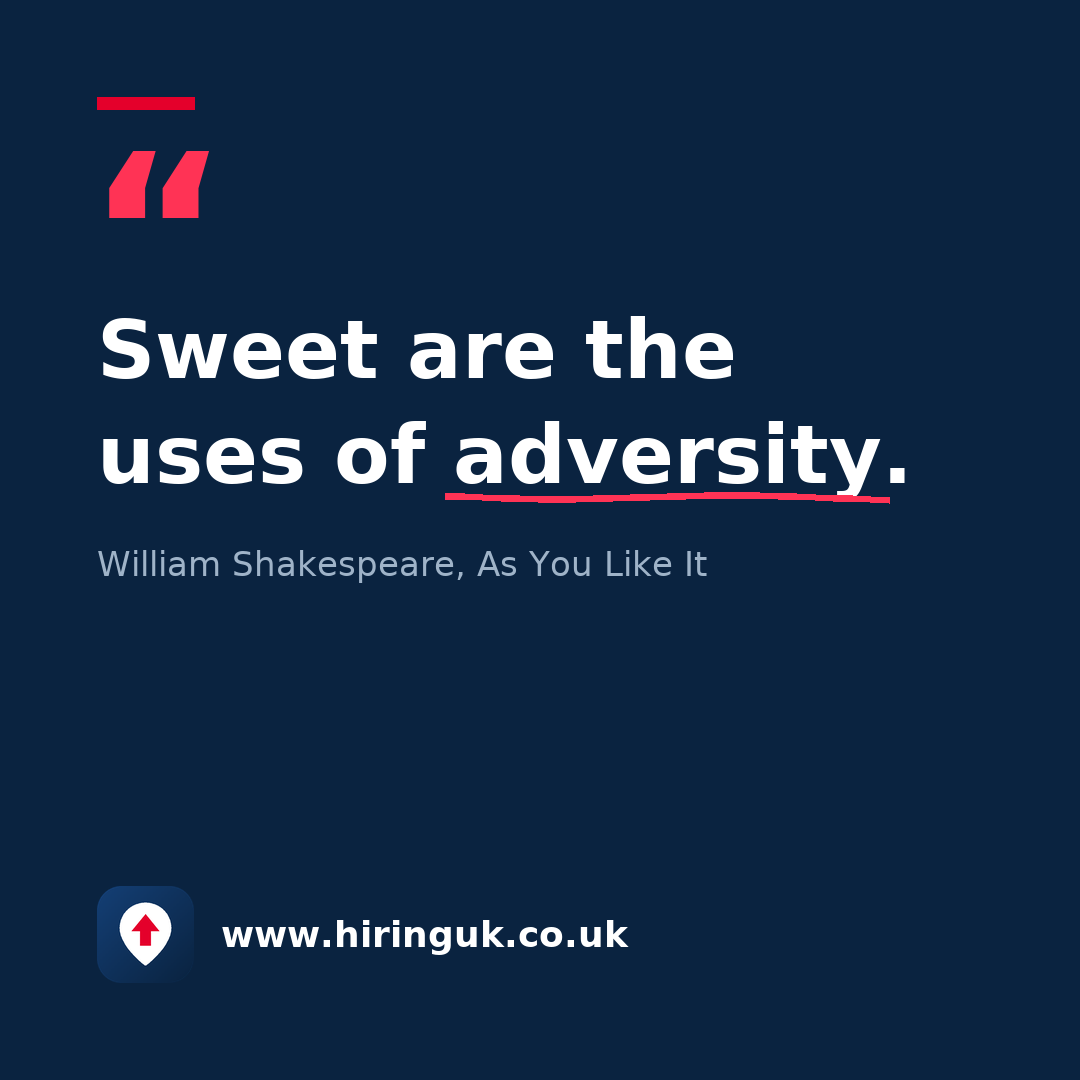 Quote card: Sweet are the uses of adversity.