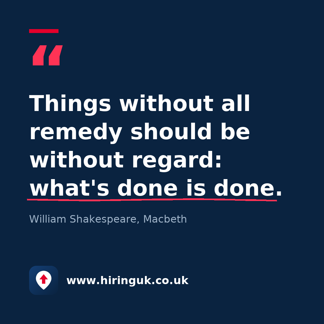Quote card: Things without all remedy should be without regard: what's done is done.