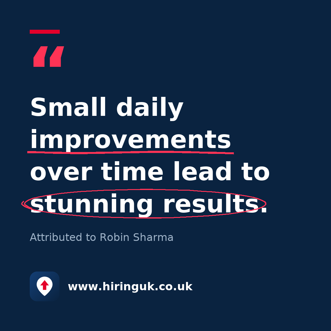 Quote card: Small daily improvements over time lead to stunning results.