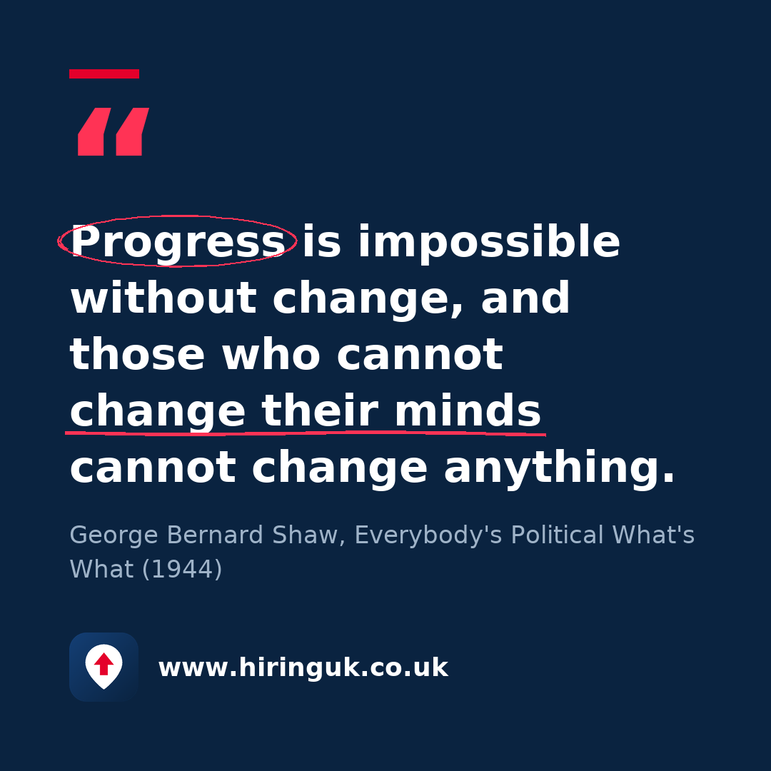 Quote card: Progress is impossible without change, and those who cannot change their minds cannot change anything.