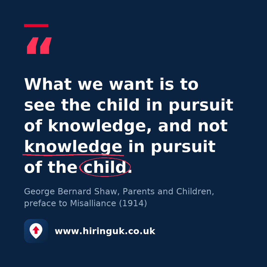 Quote card: What we want is to see the child in pursuit of knowledge, and not knowledge in pursuit of the child.
