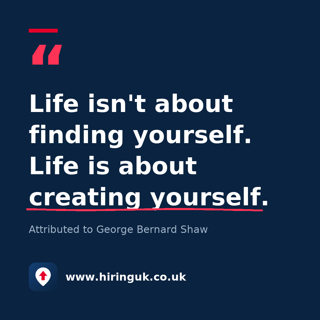 Quote card: Life isn't about finding yourself. Life is about creating yourself.