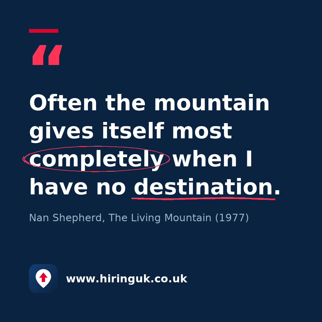 Quote card: Often the mountain gives itself most completely when I have no destination.