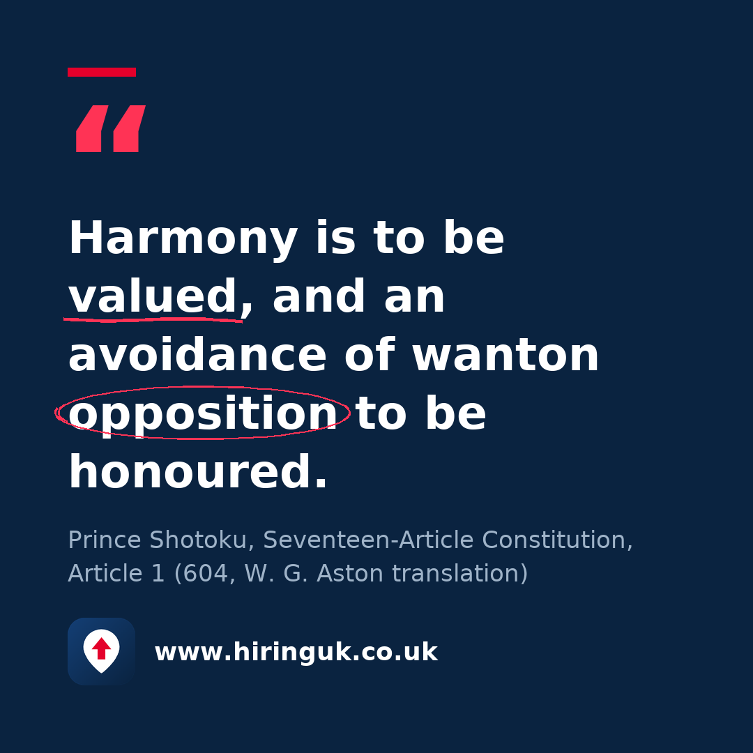 Quote card: Harmony is to be valued, and an avoidance of wanton opposition to be honoured.
