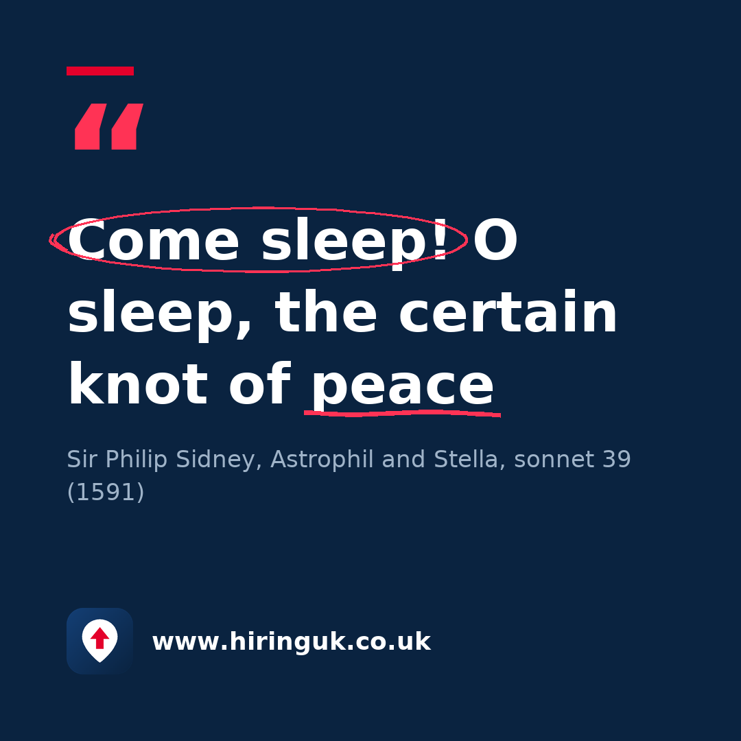 Quote card: Come sleep! O sleep, the certain knot of peace