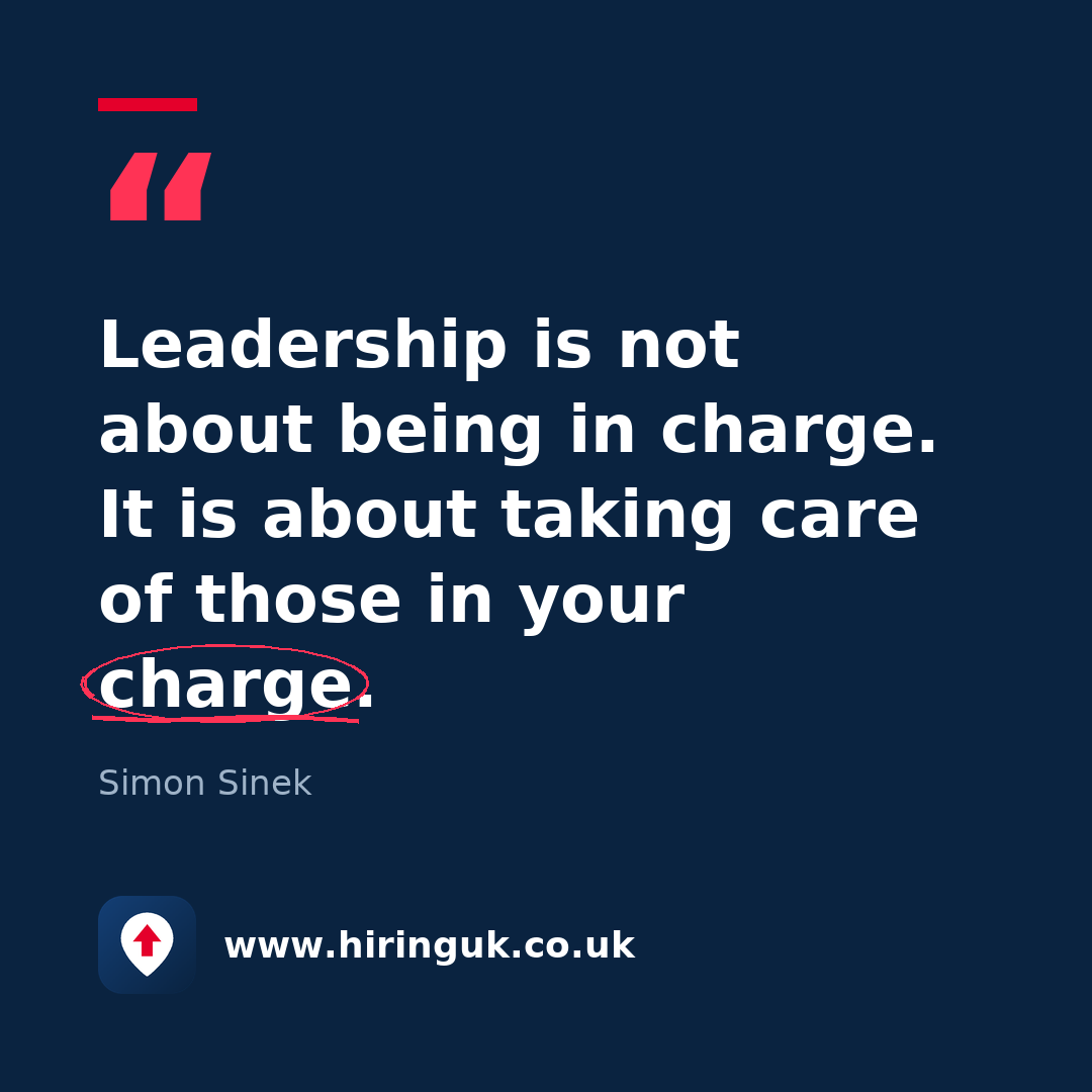 Quote card: Leadership is not about being in charge. It is about taking care of those in your charge.