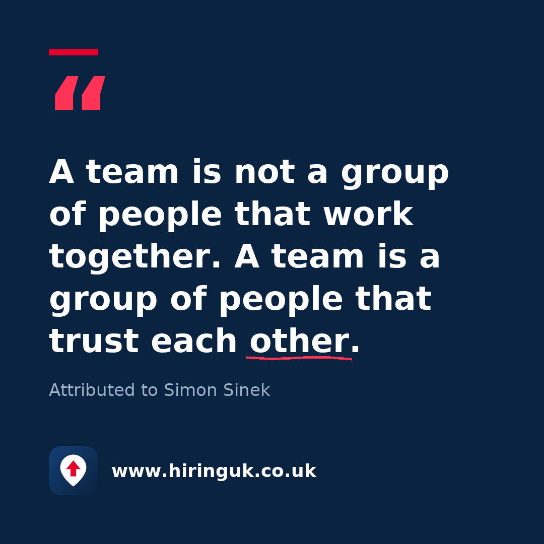 Quote card: A team is not a group of people that work together. A team is a group of people that trust each other.