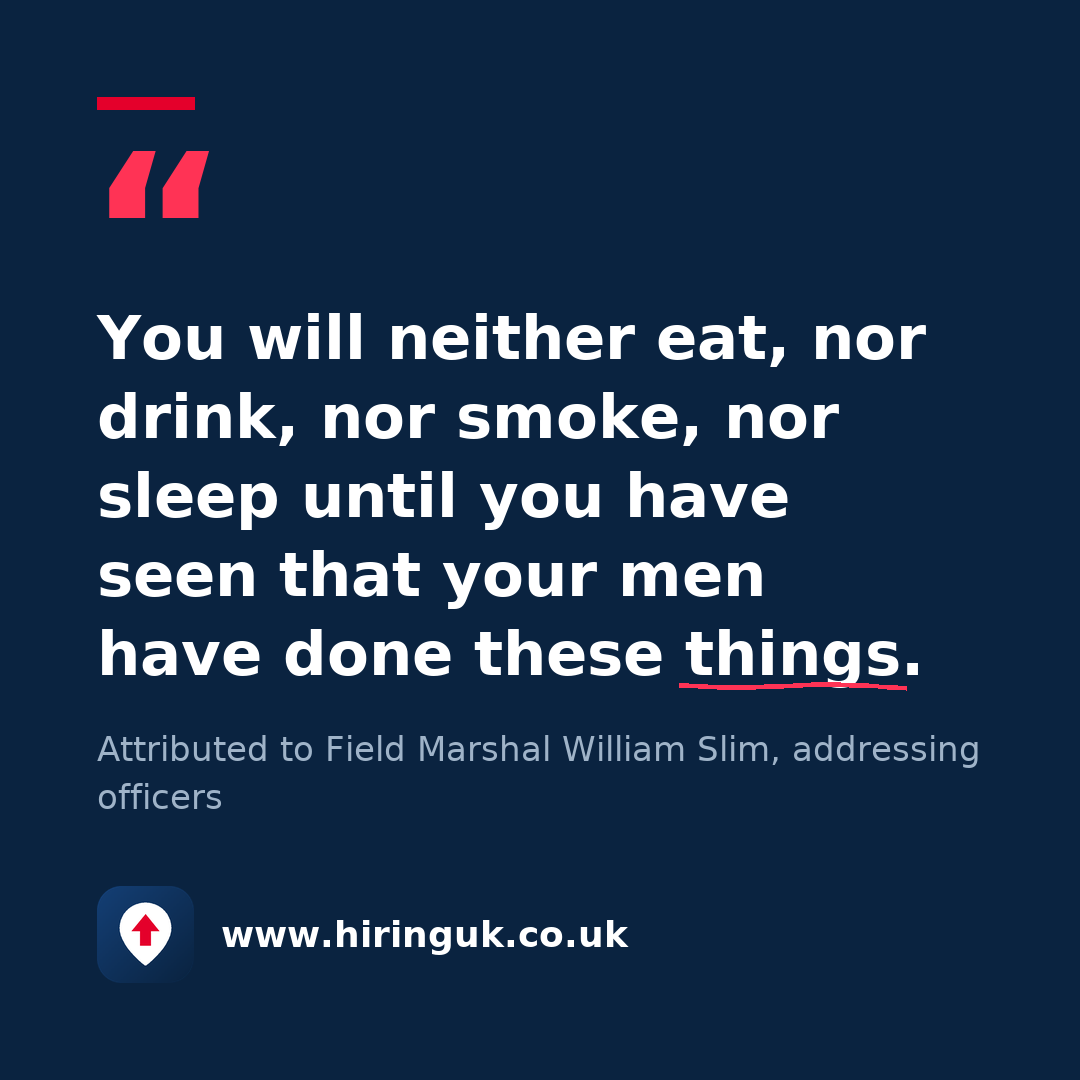 Quote card: You will neither eat, nor drink, nor smoke, nor sleep until you have seen that your men have done these things.