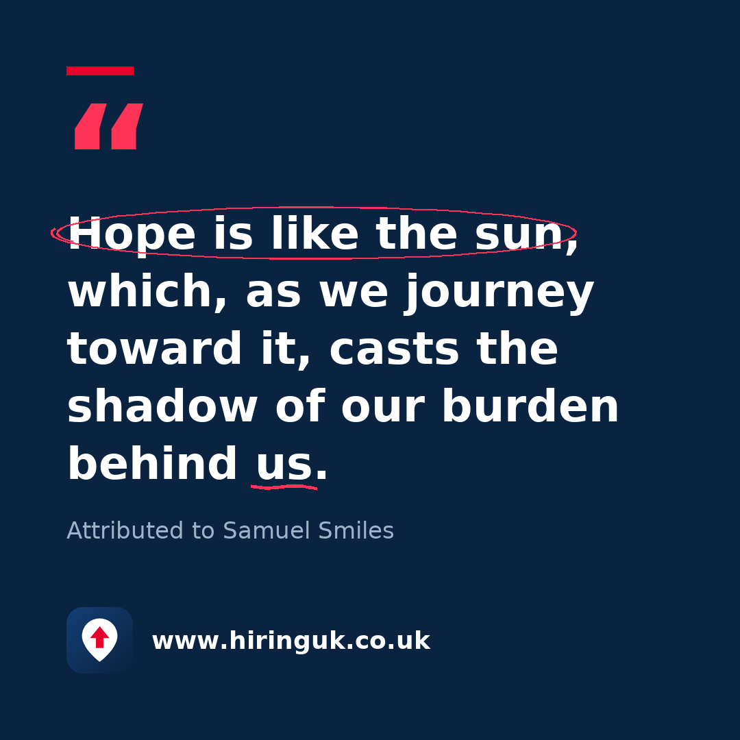 Quote card: Hope is like the sun, which, as we journey toward it, casts the shadow of our burden behind us.