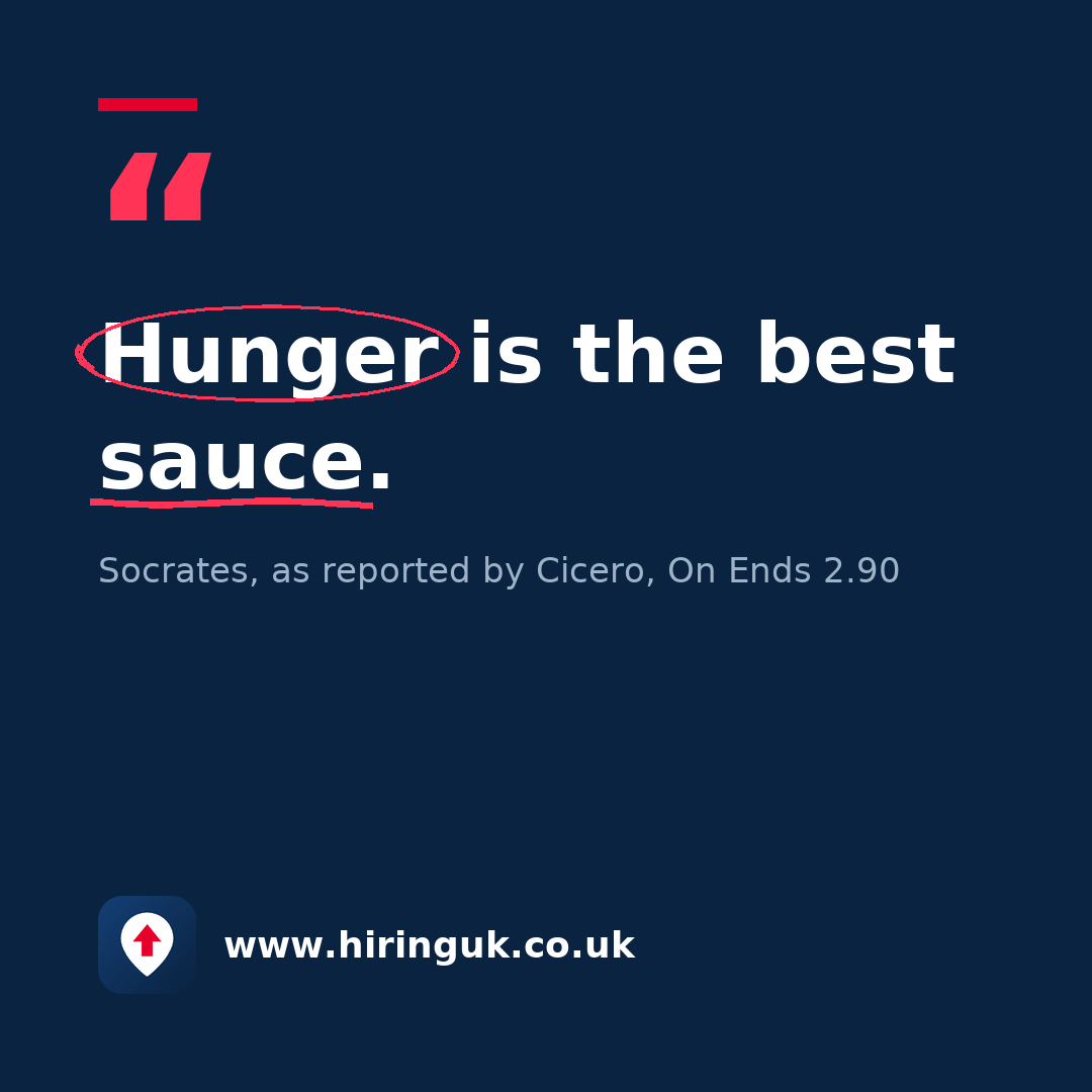 Quote card: Hunger is the best sauce.