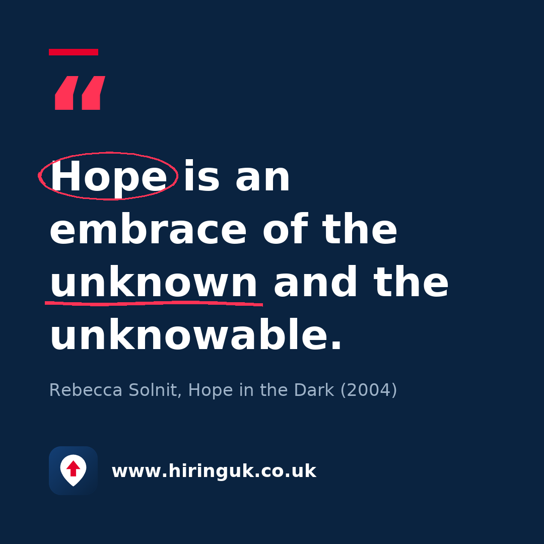 Quote card: Hope is an embrace of the unknown and the unknowable.