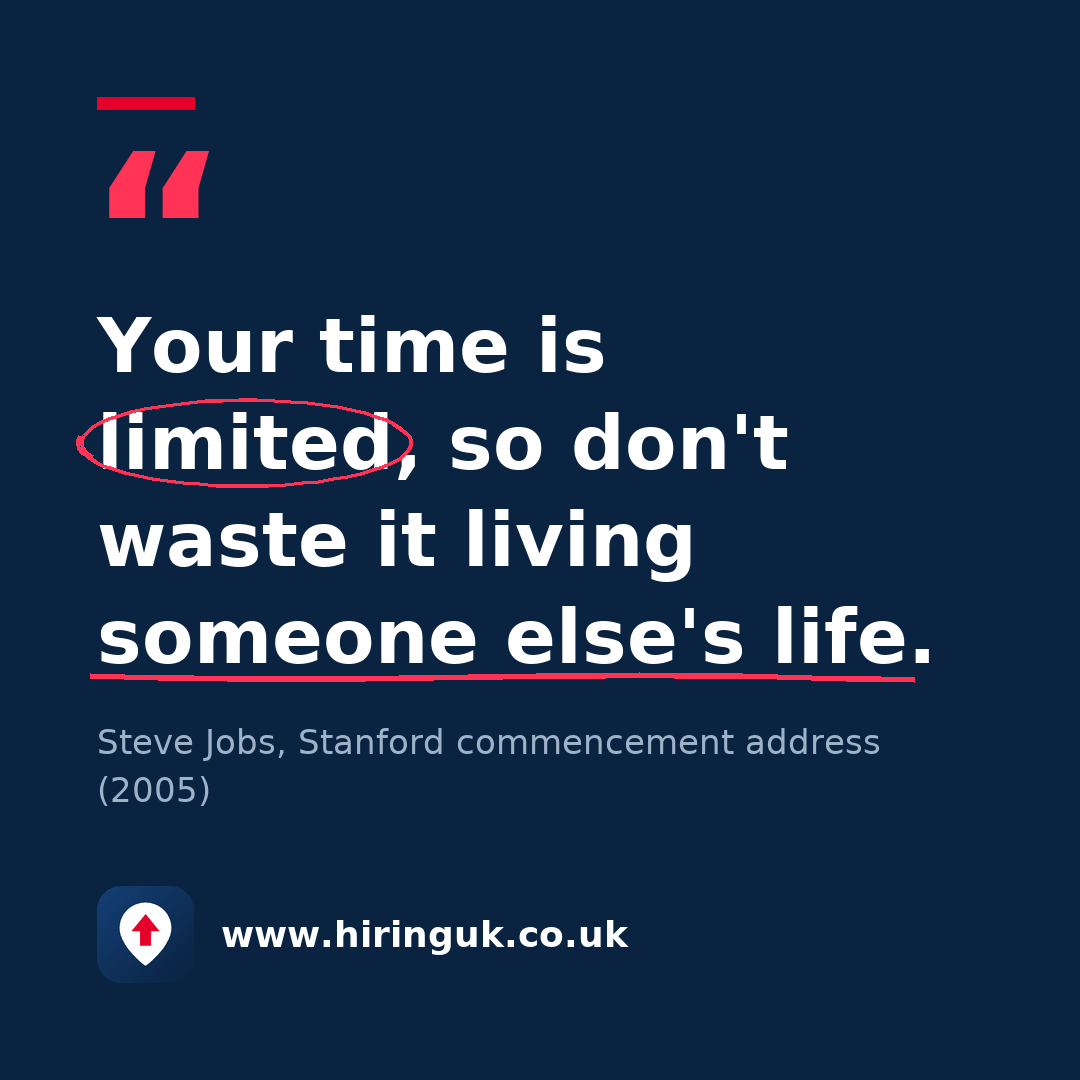 Quote card: Your time is limited, so don't waste it living someone else's life.