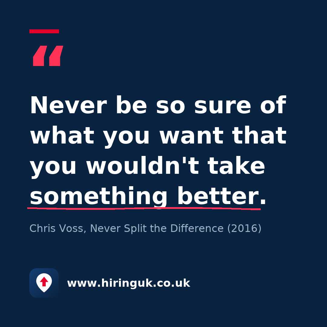 Quote card: Never be so sure of what you want that you wouldn't take something better.