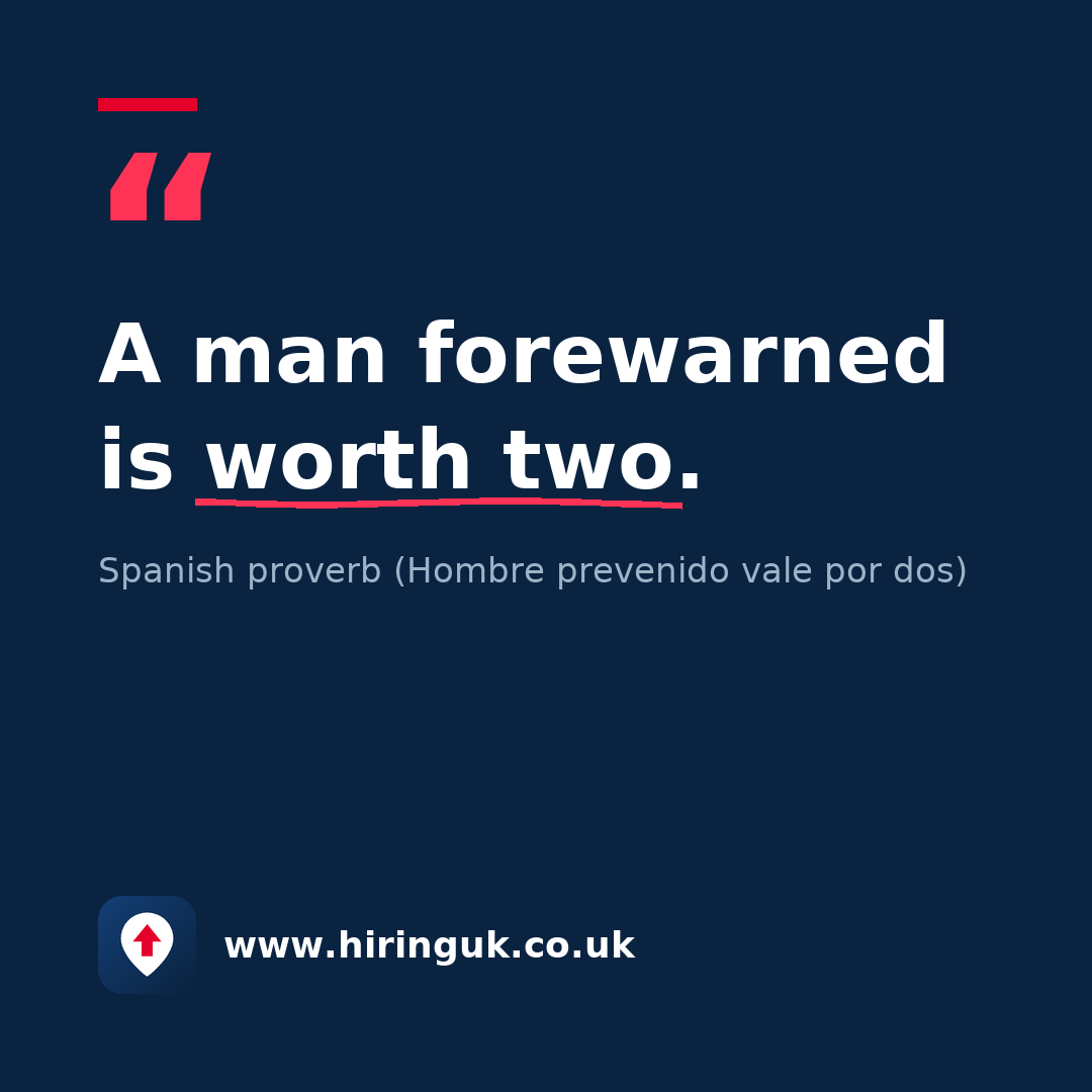 Quote card: A man forewarned is worth two.