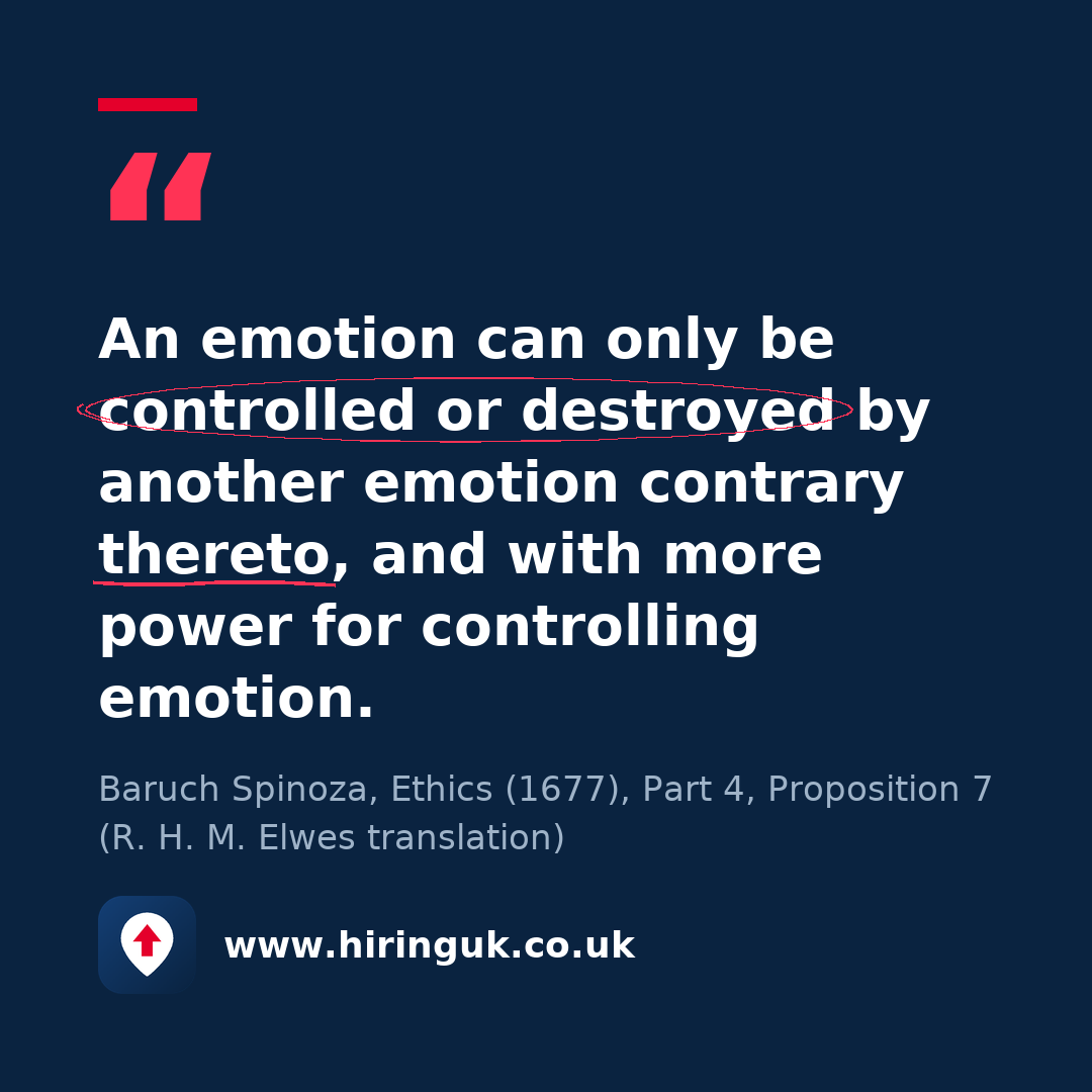 Quote card: An emotion can only be controlled or destroyed by another emotion contrary thereto, and with more power for controlling emotion.