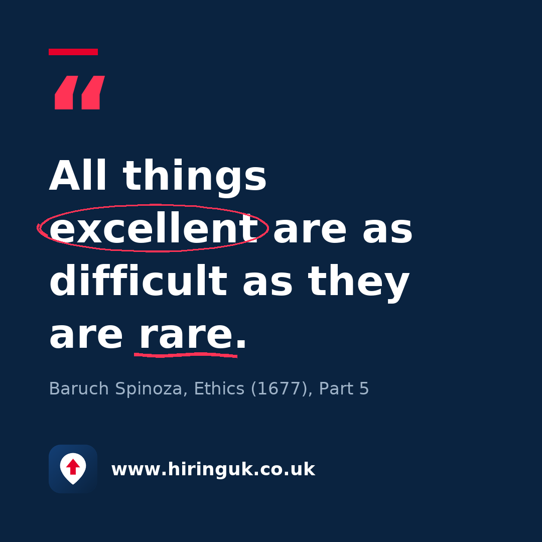 Quote card: All things excellent are as difficult as they are rare.