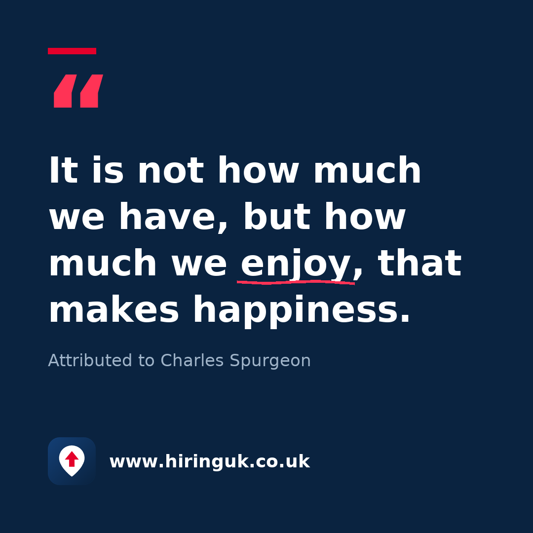 Quote card: It is not how much we have, but how much we enjoy, that makes happiness.