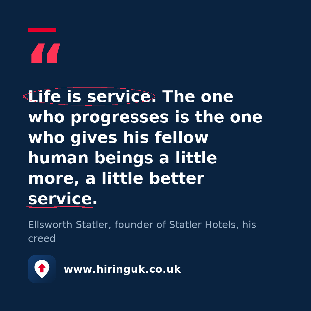 Quote card: Life is service. The one who progresses is the one who gives his fellow human beings a little more, a little better service.