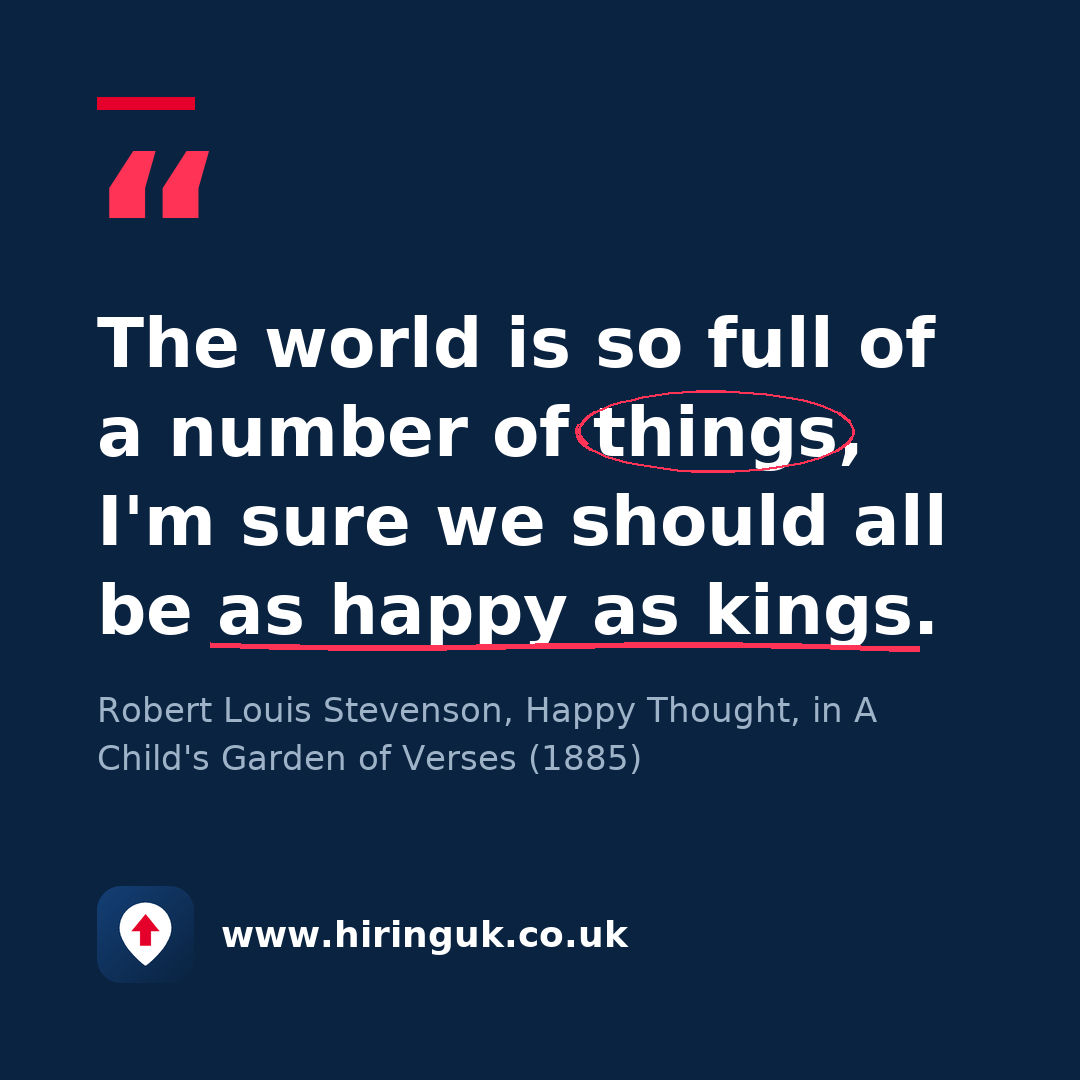 Quote card: The world is so full of a number of things, I'm sure we should all be as happy as kings.