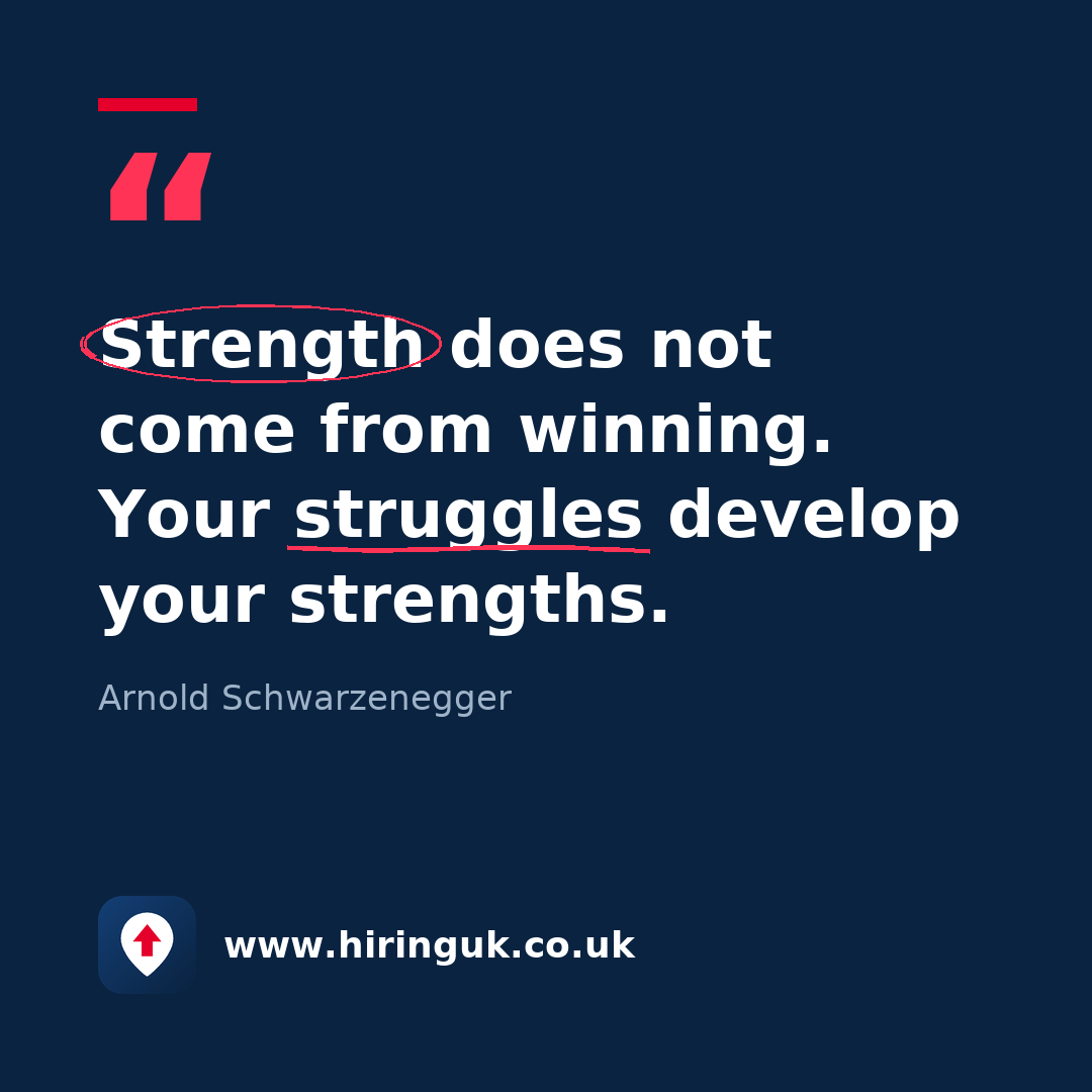 Quote card: Strength does not come from winning. Your struggles develop your strengths.