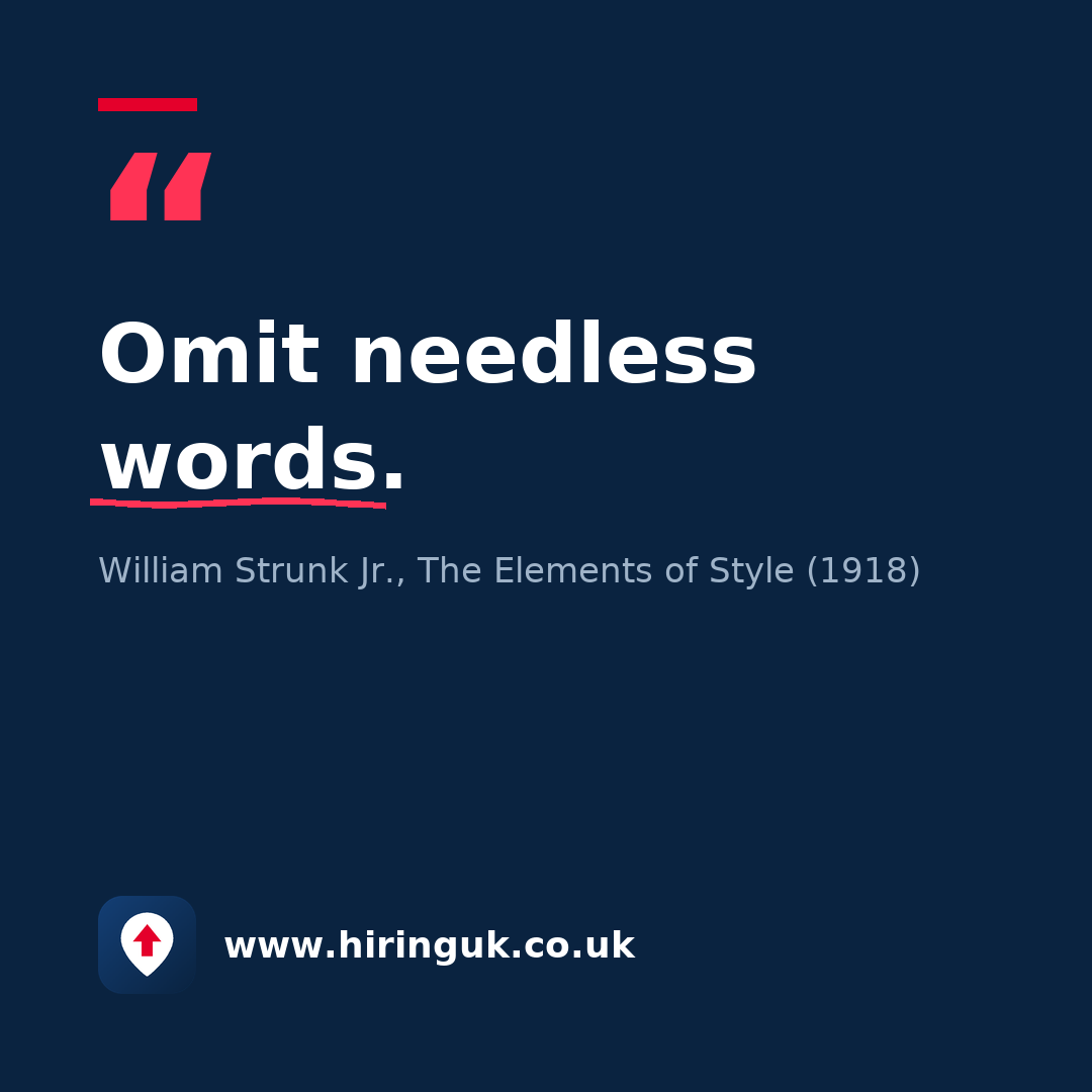 Quote card: Omit needless words.