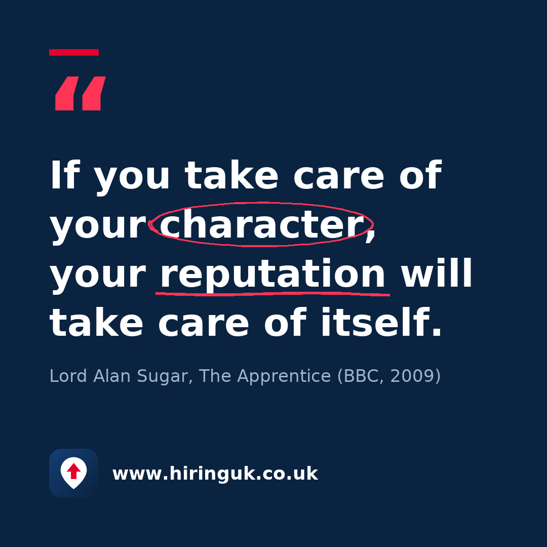 Quote card: If you take care of your character, your reputation will take care of itself.