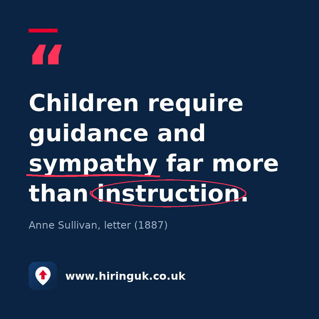 Quote card: Children require guidance and sympathy far more than instruction.