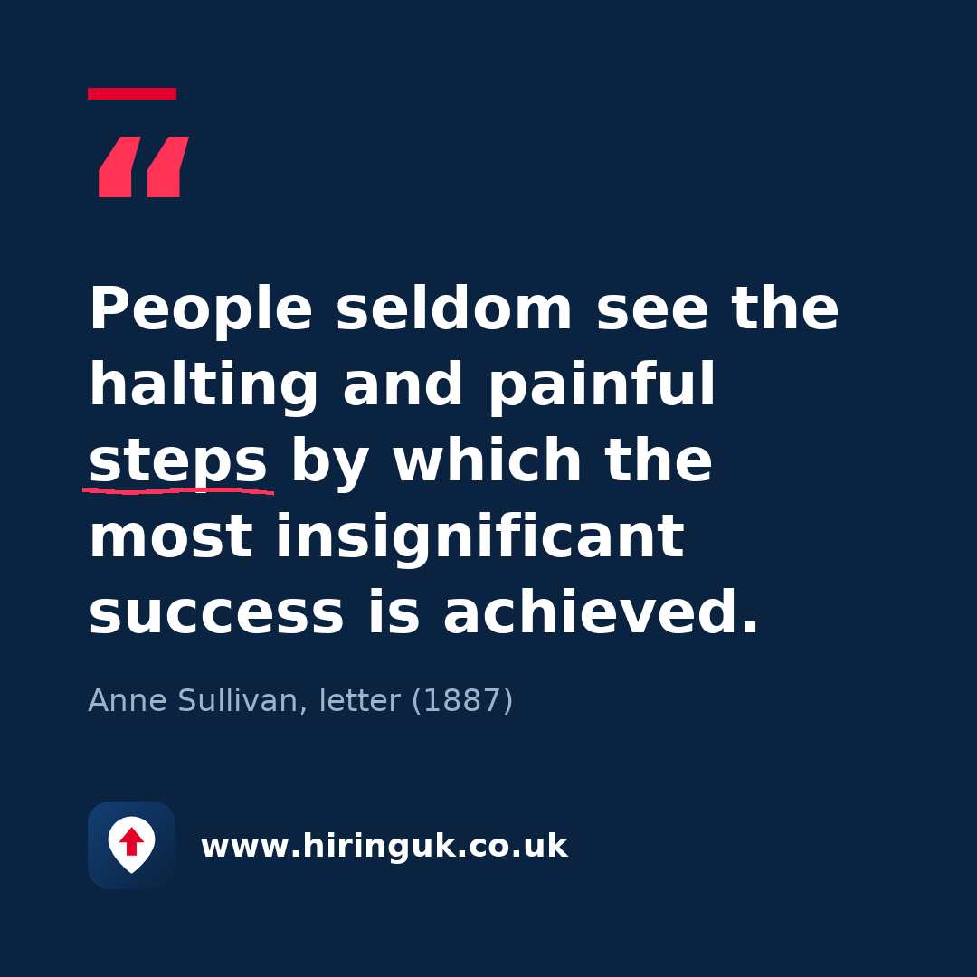 Quote card: People seldom see the halting and painful steps by which the most insignificant success is achieved.