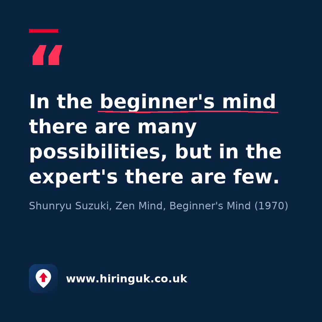 Quote card: In the beginner's mind there are many possibilities, but in the expert's there are few.