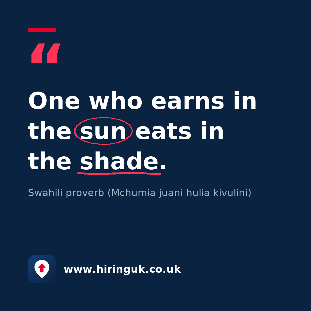 Quote card: One who earns in the sun eats in the shade.
