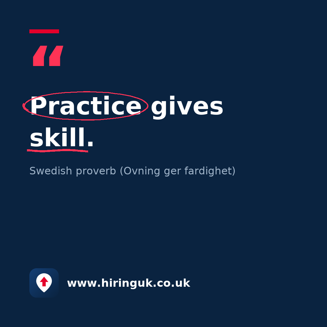 Quote card: Practice gives skill.