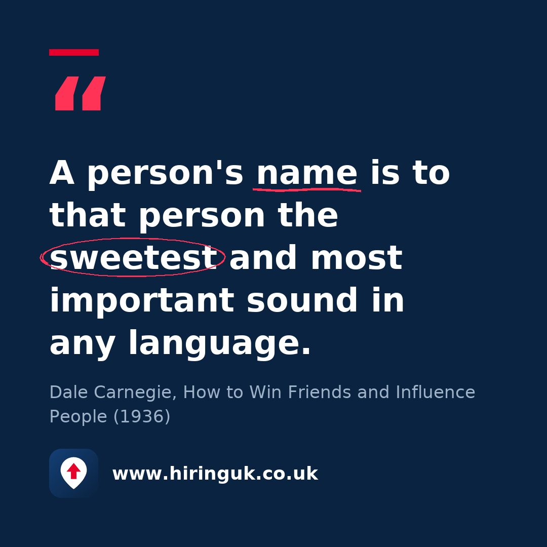 Quote card: A person's name is to that person the sweetest and most important sound in any language.