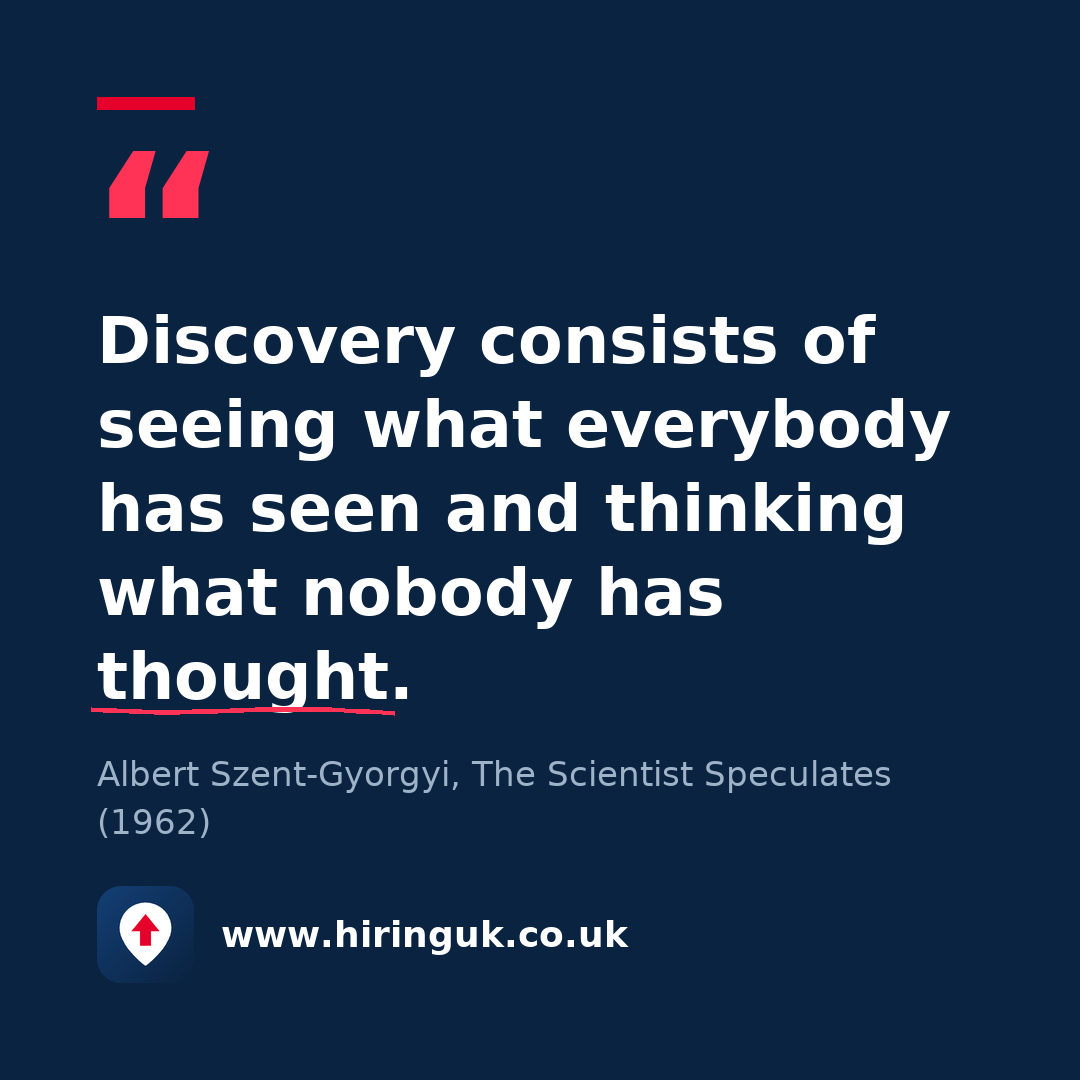 Quote card: Discovery consists of seeing what everybody has seen and thinking what nobody has thought.