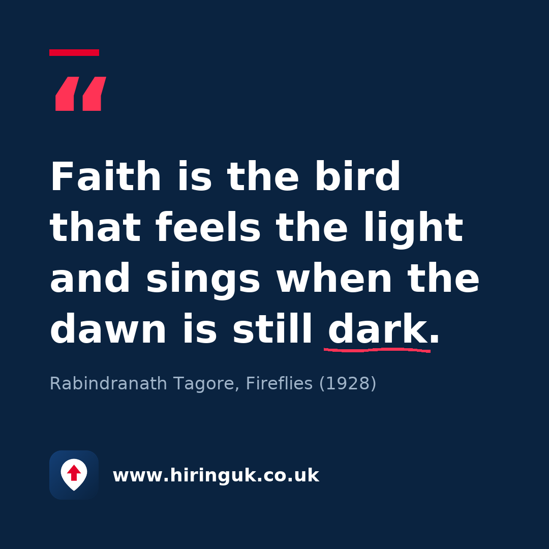 Quote card: Faith is the bird that feels the light and sings when the dawn is still dark.